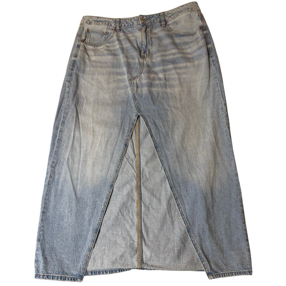 American Eagle Low-Rise Maxi Denim Medium Wash Front Slit Boho Street Skirt 12 - Picture 2 of 14